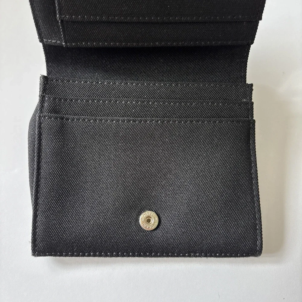 Lauren Ralph Lauren Bifold Wallet Black Canvas Gloss Faux Leather‎ 6 Pocket